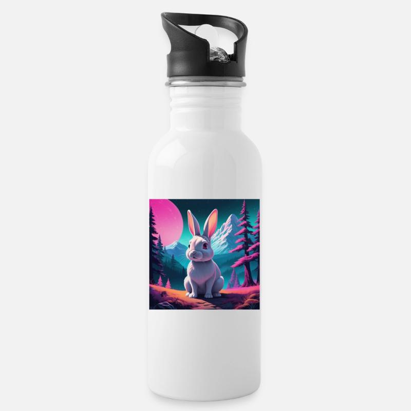 Rabbit on the mountain - Water bottle with straw - white
