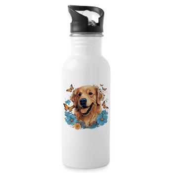 Chien Golden Retriever et papillons - Gourde avec paille intégrée - blanc - Droite