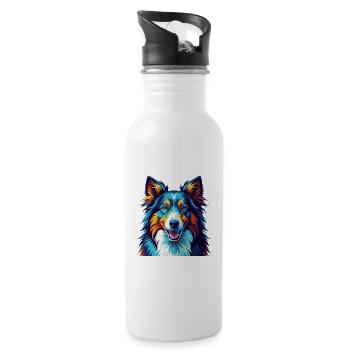 Sheltie Chien Race Coloré Dessin Animé Kawaii - Gourde avec paille intégrée - blanc - Droite