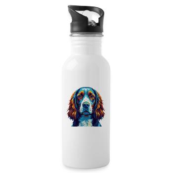 Welsh Springer Spaniel Dog Breed Cartoon Kawaii - Water bottle with straw - white - Right