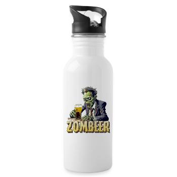 Zombier - Zombie und Bier Happy Halloween Bier - Trinkflasche mit integriertem Trinkhalm - Weiß - Rechts