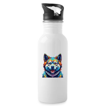 Akita Hunderasse Buntes Aquarell Karikatur Kawaii - Trinkflasche mit integriertem Trinkhalm - Weiß - Rechts