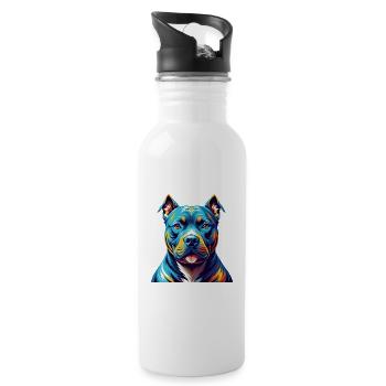 American Pitbull Terrier Dog Breed Cartoon Kawaii - Water bottle with straw - white - Right