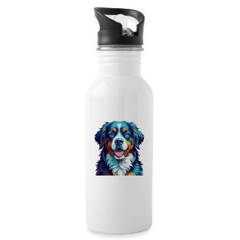Bernese Mountain Dog Breed Colorful Cartoon Kawaii - Water bottle with straw - white - Right