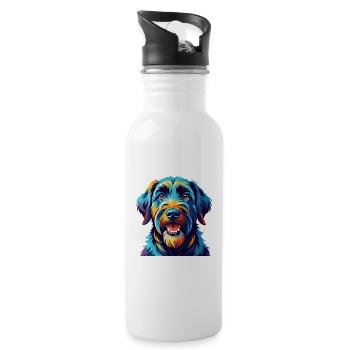 Black Russian Terrier Dog Breed Cartoon Kawaii - Water bottle with straw - white - Right