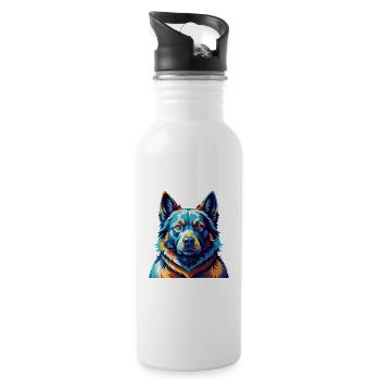 Black Norwegian Elkhound Dog Breed Cartoon Kawaii - Water bottle with straw - white - Right