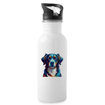 Braque Auvergne Dog Breed Colorful Cartoon Kawaii - Water bottle with straw - white - Right