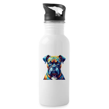 Bull Boxer Hund Rasse Bunt Karikatur Kawaii - Trinkflasche mit integriertem Trinkhalm - Weiß - Rechts