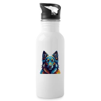 Chien de berger belge race Coloré Dessin animé Kawaii - Gourde avec paille intégrée - blanc - Droite