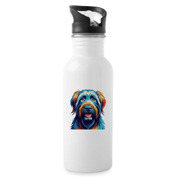 Briard Dog Breed Colorful Cartoon Kawaii - Water bottle with straw - white - Right