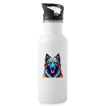 Belgian Tervuren Dog Breed Colorful Cartoon Kawaii - Water bottle with straw - white - Right