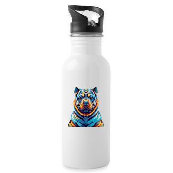 Chinois Shar Pei Chien Race Coloré Dessin Animé Kawaii - Gourde avec paille intégrée - blanc - Droite