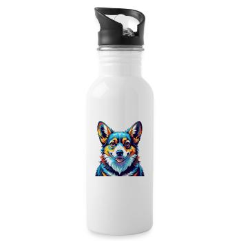 Corgi Chien Race Coloré Aquarelle Dessin Animé Kawaii - Gourde avec paille intégrée - blanc - Droite