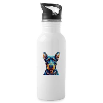 Doberman Pinscher Chien Race Dessin animé Kawaii - Gourde avec paille intégrée - blanc - Droite