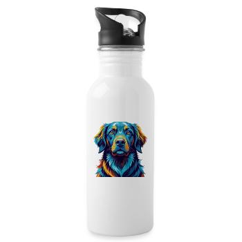 Retriever à poil plat race de chien dessin animé Kawaii - Gourde avec paille intégrée - blanc - Droite