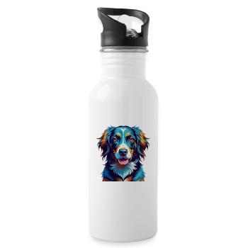 Frisian Pointing Dog Breed Colorful Cartoon Kawaii - Water bottle with straw - white - Right