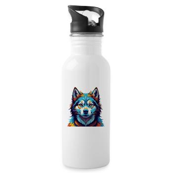 Husky Chien Race Coloré Aquarelle Dessin Animé Kawaii - Gourde avec paille intégrée - blanc - Droite