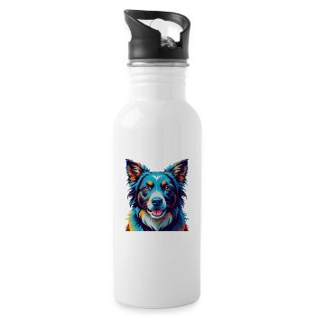 Karst Schäferhund Hunderasse Bunt Karikatur Kawaii - Trinkflasche mit integriertem Trinkhalm - Weiß - Rechts