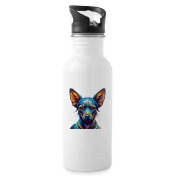 Chien Mexique Sans Poil Race Dessin Animé Coloré Kawaii - Gourde avec paille intégrée - blanc - Droite