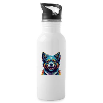 Kishu Ken Hunderasse Bunte Karikatur Kawaii - Trinkflasche mit integriertem Trinkhalm - Weiß - Rechts