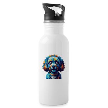 caniche miniature chien race coloré dessin animé kawaii - Gourde avec paille intégrée - blanc - Droite