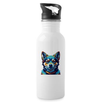Jindo Dog Breed Colorful Watercolor Cartoon Kawaii - Water bottle with straw - white - Right