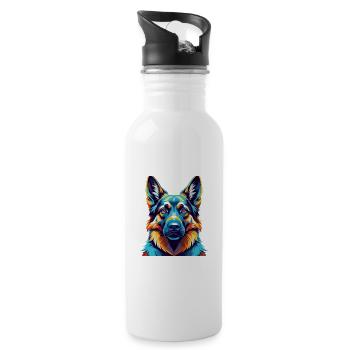 German Shepherd Dog Breed Colorful Cartoon Kawaii - Water bottle with straw - white - Right