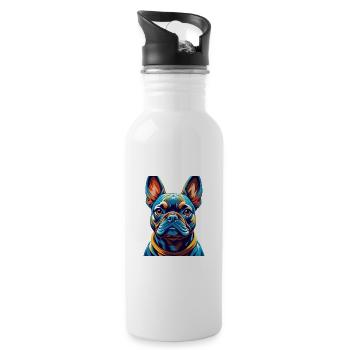 Bouledogue Français Race Coloré Dessin Animé Kawaii - Gourde avec paille intégrée - blanc - Droite