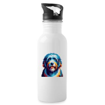 Old English Sheepdog Breed Colorful Cartoon Kawaii - Water bottle with straw - white - Right