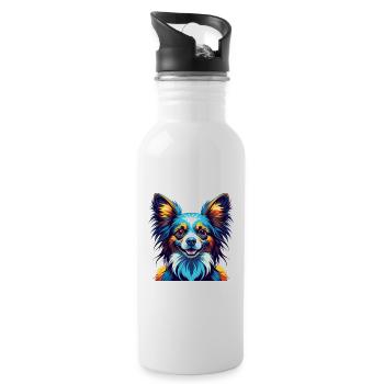 Papillon Chien Race Coloré Dessin Animé Kawaii - Gourde avec paille intégrée - blanc - Droite