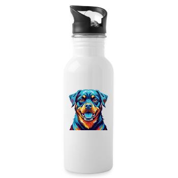 Rottweiler Hunderasse Bunt Karikatur Kawaii - Trinkflasche mit integriertem Trinkhalm - Weiß - Rechts