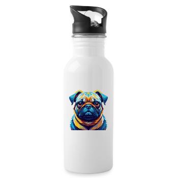 Mops Hund Rasse Buntes Aquarell Karikatur Kawaii - Trinkflasche mit integriertem Trinkhalm - Weiß - Rechts