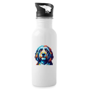 Petit Basset Griffon Vendéen Hunderasse Karikatur - Trinkflasche mit integriertem Trinkhalm - Weiß - Rechts
