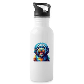 Puli Dog Breed Colorful Watercolor Cartoon Kawaii - Water bottle with straw - white - Right