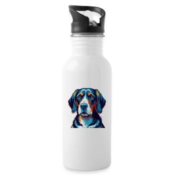 Serbische dreifarbige Hunderasse Karikatur Kawaii - Trinkflasche mit integriertem Trinkhalm - Weiß - Rechts