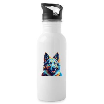Weißer Schäferhund Hunderasse Bunte Karikatur Kawaii - Trinkflasche mit integriertem Trinkhalm - Weiß - Rechts