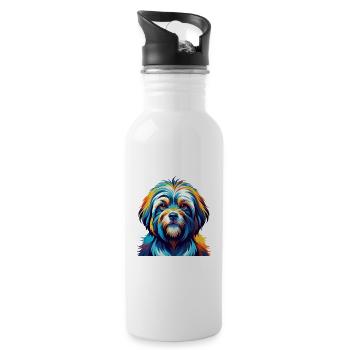 Tibetische Kyi Apso Hunderasse Bunte Karikatur Kawaii - Trinkflasche mit integriertem Trinkhalm - Weiß - Rechts