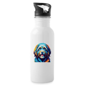 Tibetan Terrier Dog Breed Colorful Cartoon Kawaii - Water bottle with straw - white - Right