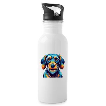Wirehaired Dachshund Dog Breed Cartoon Kawaii - Water bottle with straw - white - Right