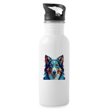 Smooth Collie Dog Breed Colorful Cartoon Kawaii - Water bottle with straw - white - Right