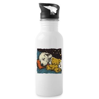 Dalmatien endormi avec ours en peluche - Gourde avec paille intégrée - blanc - Droite