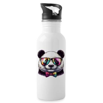 Panda with Glasses and Bow Tie - Water bottle with straw - white - Right