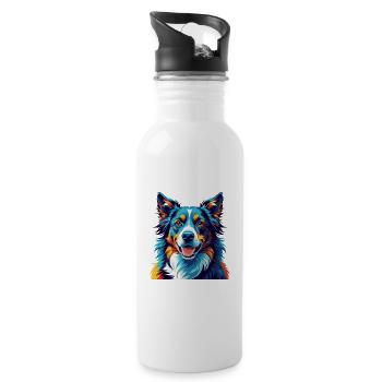 North American Shepherd Dog Breed Cartoon Kawaii - Water bottle with straw - white - Right