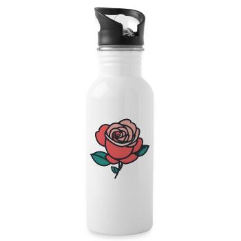 Blooming Beauty: Rose Illustration - Water bottle with straw - white - Right