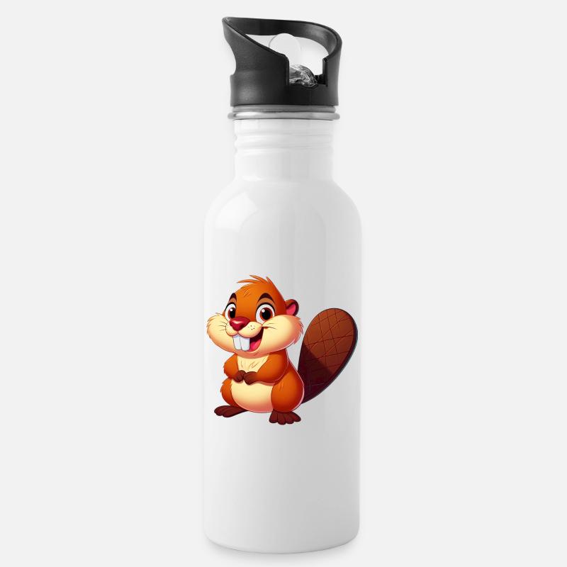 Bieber - Trinkflasche mit integriertem Trinkhalm - Weiß