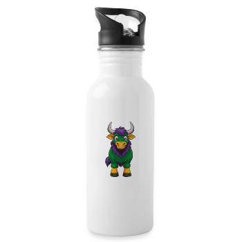 Yak Drôle Kawaii Dessin animé Personnage Clipart - Gourde avec paille intégrée - blanc - Droite