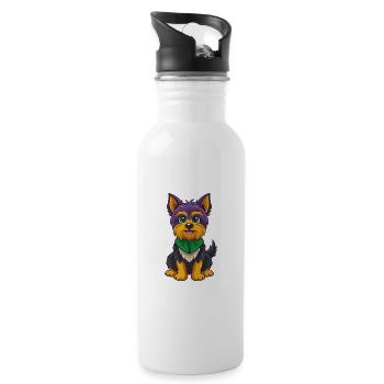Yorkshire Terrier Hund Kawaii Zeichentrickfigur - Trinkflasche mit integriertem Trinkhalm - Weiß - Rechts