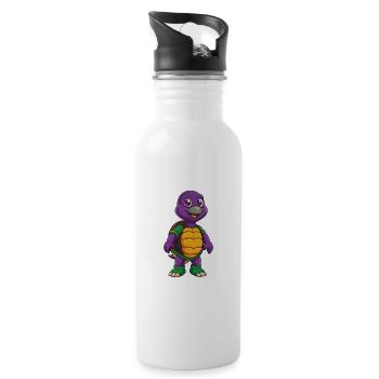 tortue drôle kawaii dessin animé personnage clipart - Gourde avec paille intégrée - blanc - Droite