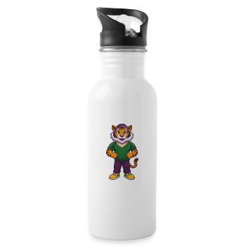Tiger Lustige Kawaii Cartoon Figur Clipart - Trinkflasche mit integriertem Trinkhalm - Weiß - Rechts