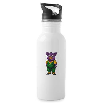 Pig Funny Kawaii Cartoon Character Clipart - Water bottle with straw - white - Right